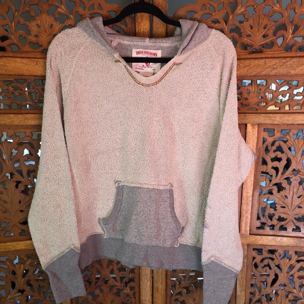 True Religion Gray and Cream Hoodie